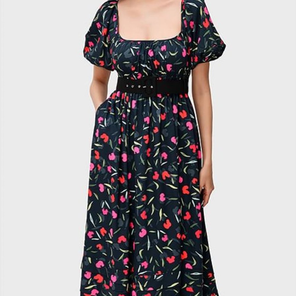 Floral Print Crepe Empire Dress